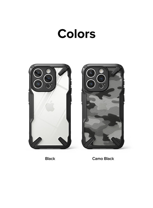 Ringke Fusion-X Compatible with iPhone 15 Pro Max Case Cover Transparent Hard Back Soft Flexible TPU Bumper Scratch Resistant Shockproof Protection iPhone 15 Pro Max Back Cover  - Camo Black